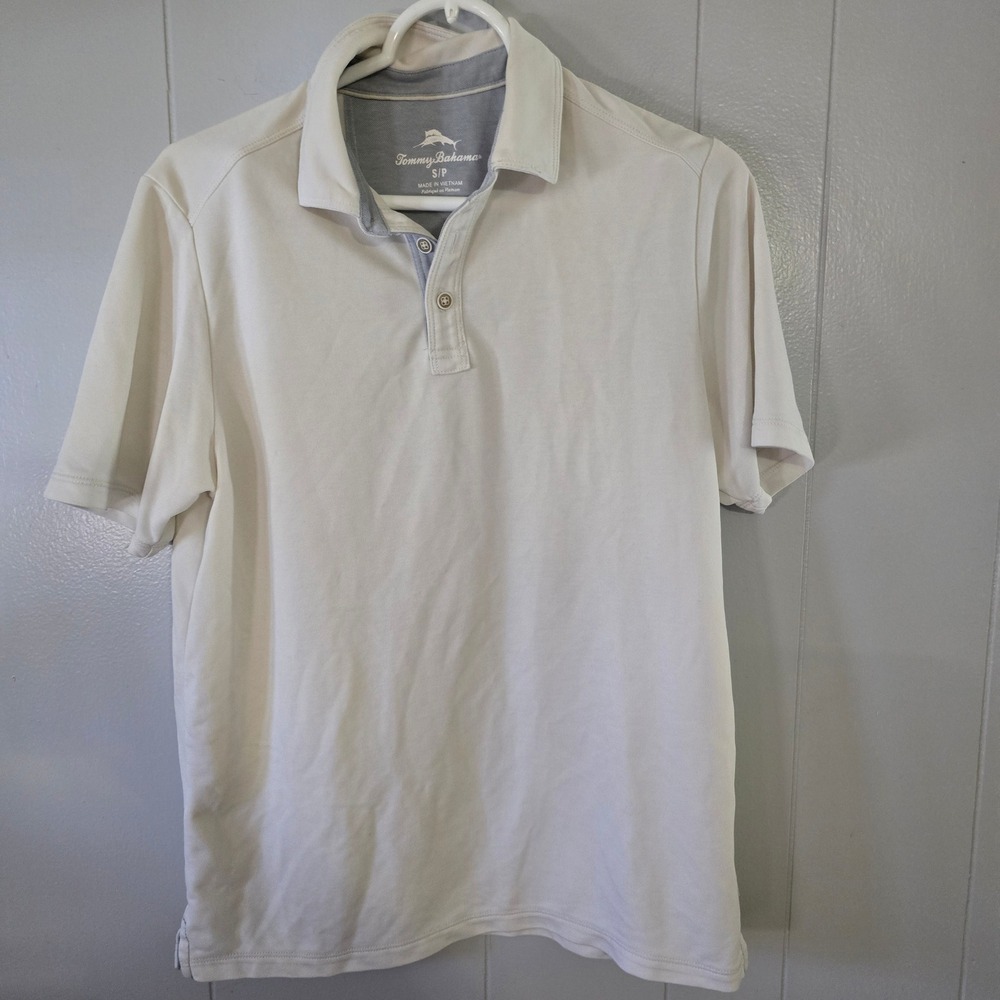 Tommy Bahama Polo Shirt‎ Mens S White Tencel Blend Short Sleeve Marlin Logo